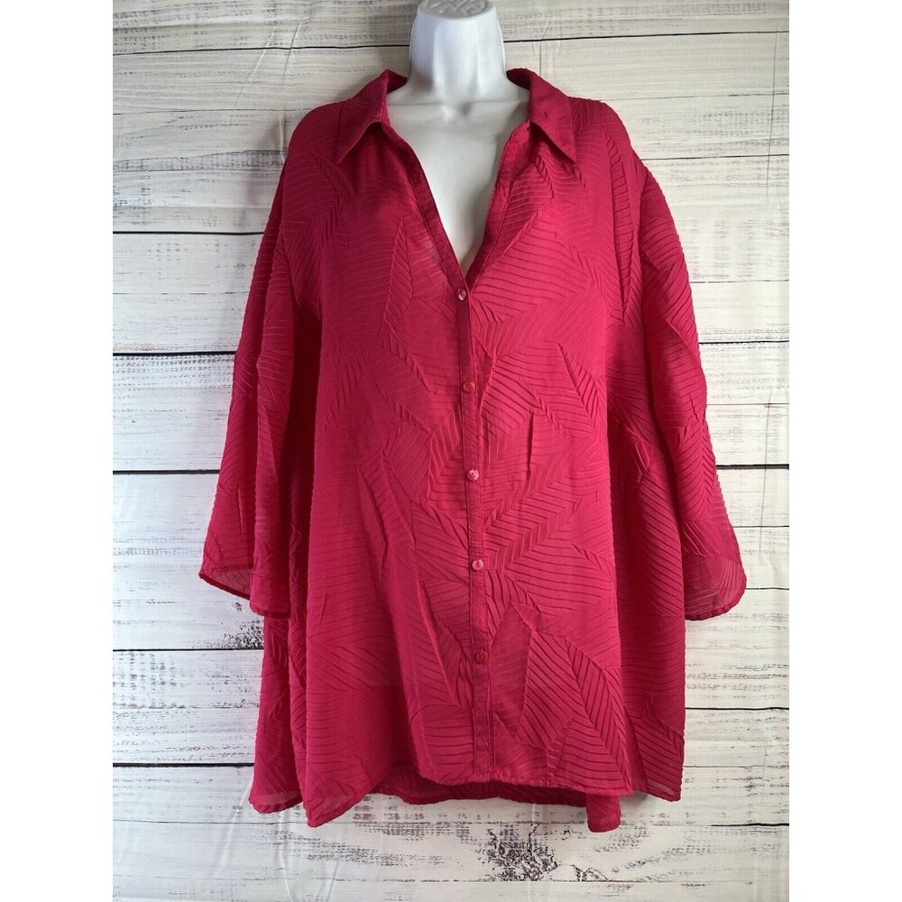 Maggie Barnes For Catherines Womens Hot Pink Button Up Barbiecore Blouse Size 2X